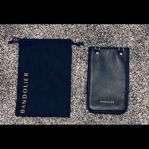 Bandolier Open Top Leather Pouch - Black/Silver